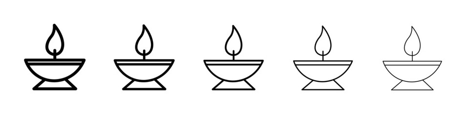 Diwali diya icon thin outline logo mark set