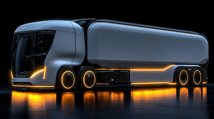 Futuristic semi truck design sleek silver tanker with orange accents