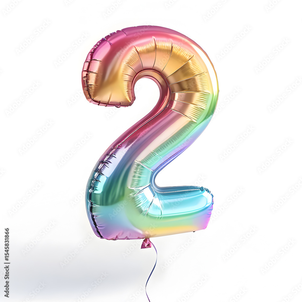 Fototapete a balloon shaped like the number 2,holographic metallic finish with realistic reflections and smooth