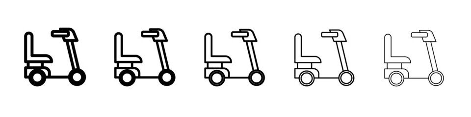 Electric wheelchair scooter icon thin outline logo mark set