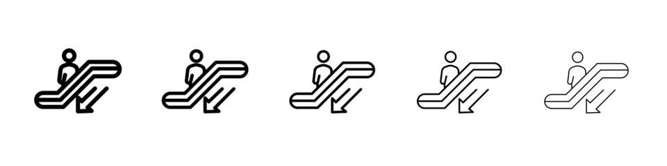 Escalator down icon thin outline logo mark set