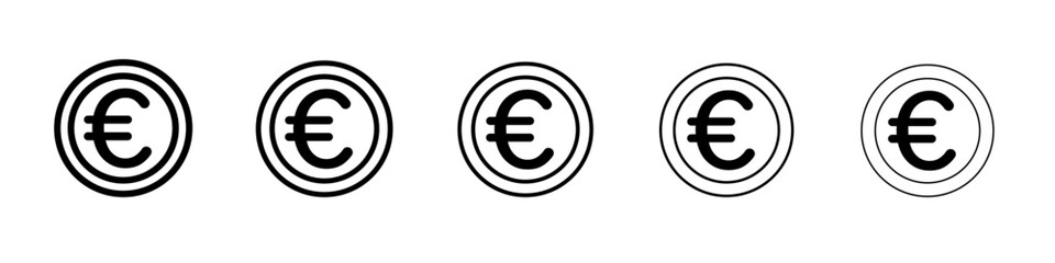 euro sign icon thin outline logo mark set
