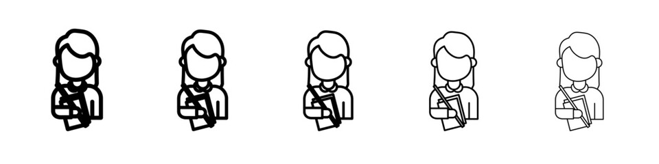 Female Teacher icon thin outline logo mark set