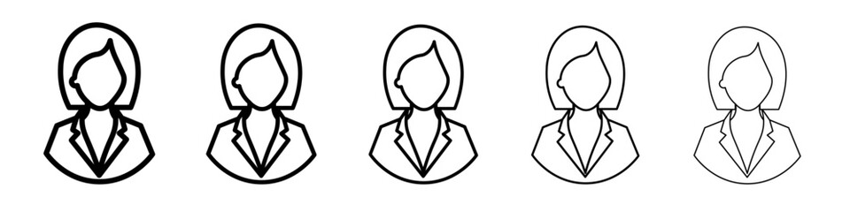 Female Avatar icon thin outline logo mark set