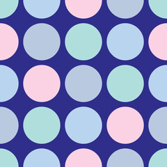 Tile vector pattern with pastel dots on dark blue background