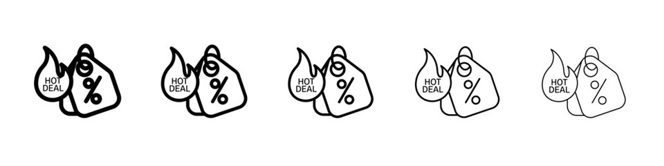 Hot deal icon thin outline logo mark set