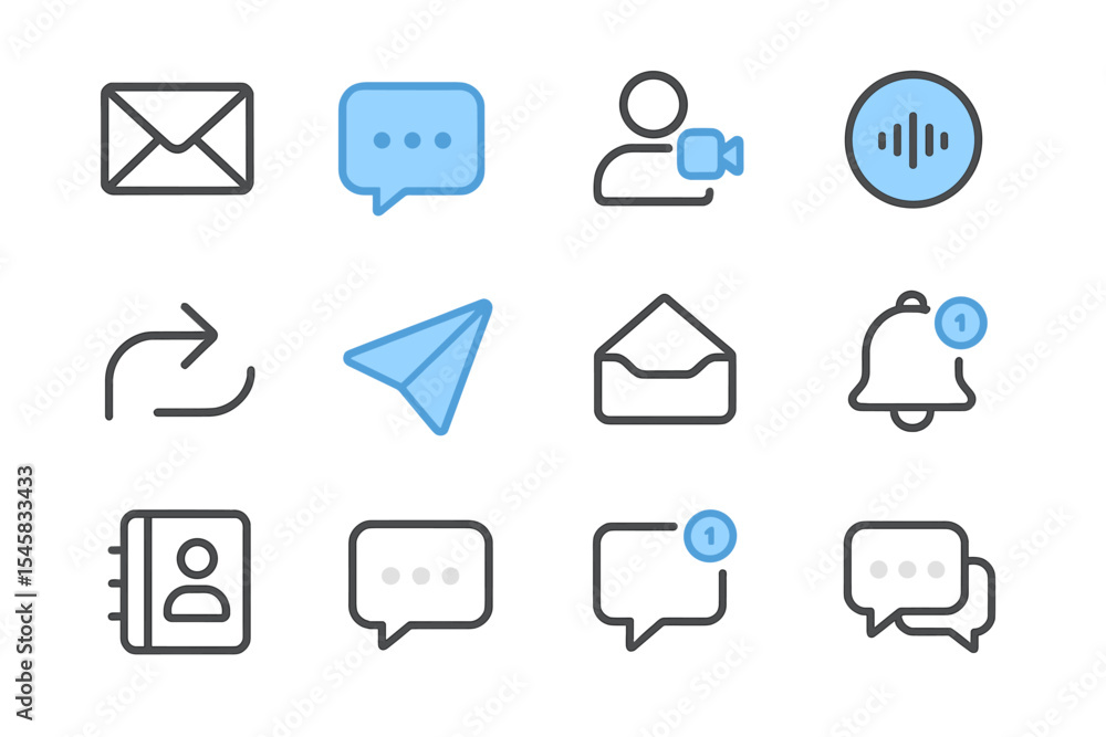 Poster digital communication icons with notifications and chat symbols
