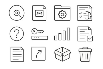Icon set with software, settings, and file management symbols