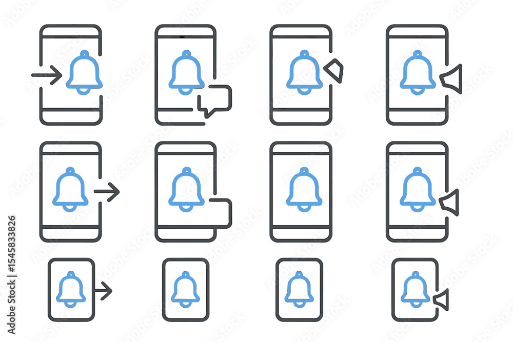 Poster blue notification icons on gradient background with smartphone outlines