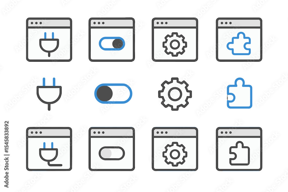 Poster web plugins and settings icons: efficient digital tools overview