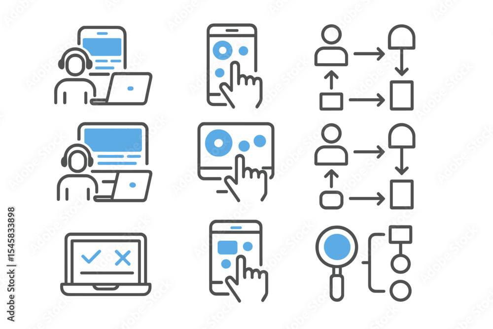 Poster abstract icons of digital communication and workflow on dark background