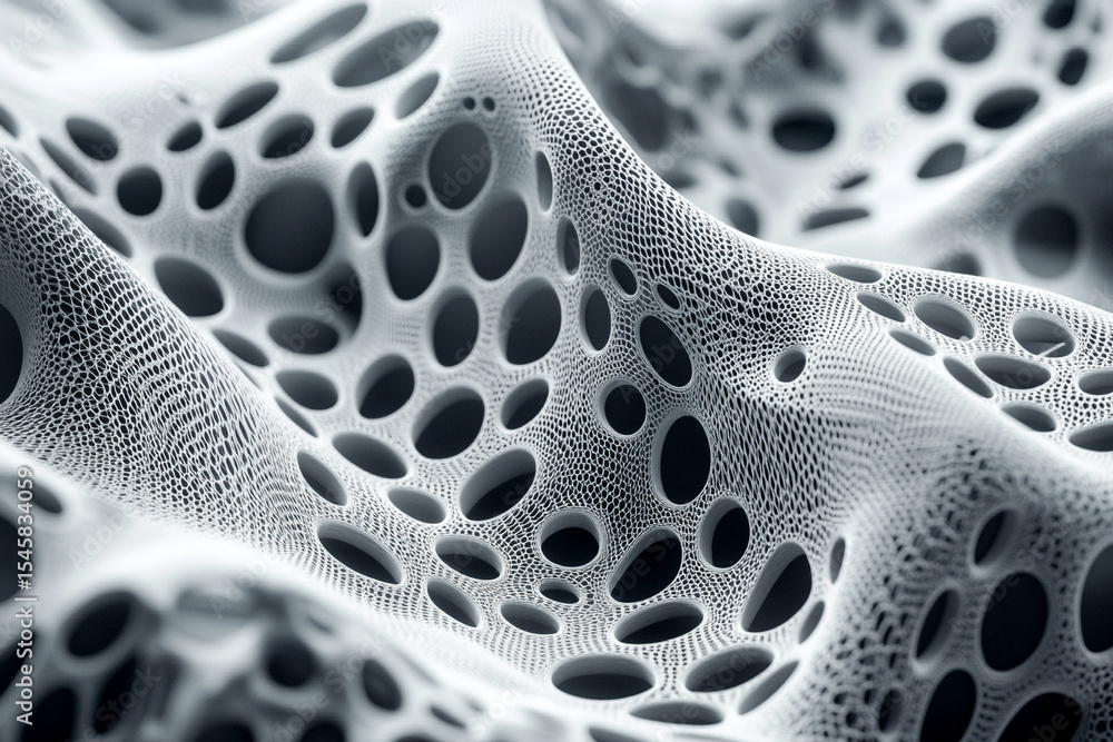 Poster abstract 3d rendering of a porous white surface with organic shapes and textures