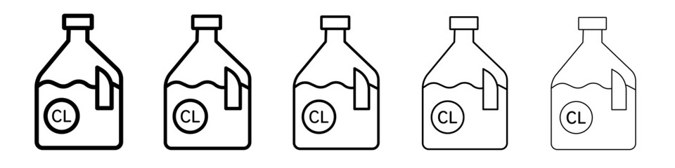 liquid Chlorine chemical icon thin outline logo mark set