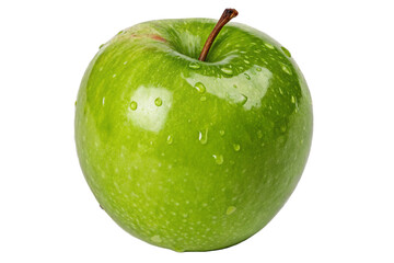 Stock photo of fresh green apple with water droplets for healthy eating and fruit nutrition concepts