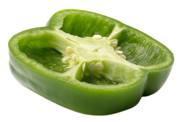 Fresh green bell pepper half cut close up macro shot for cooking and healthy eating ingredient 100 character