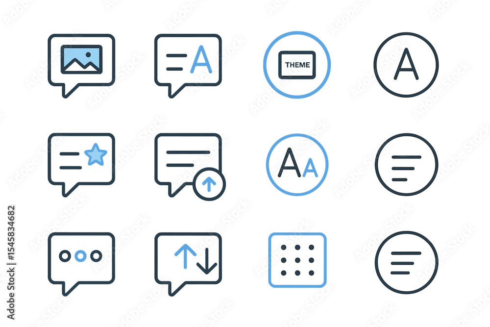 Poster glowing interface icons for chat and settings in dark mode