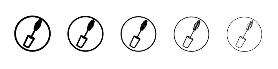 Mascara brush icon thin outline logo mark set