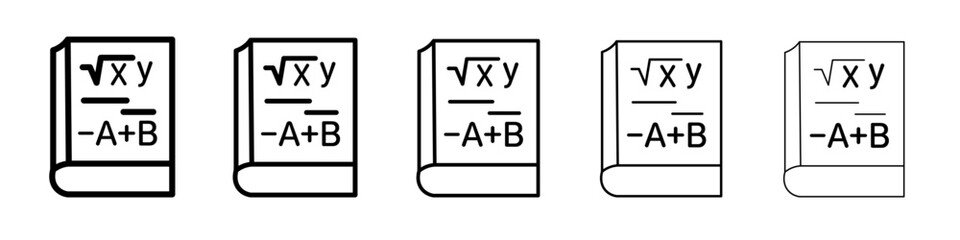 Maths book icon thin outline logo mark set