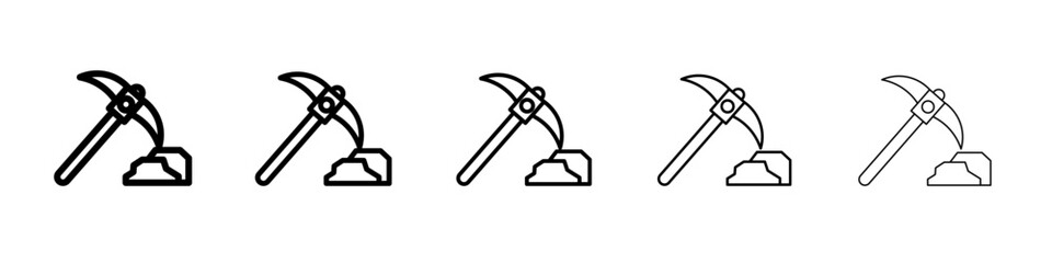 pickaxe icon thin outline logo mark set