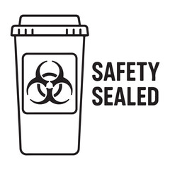 Biohazard Waste Bin Vector – Safety Sealed Medical Disposal Line Art
