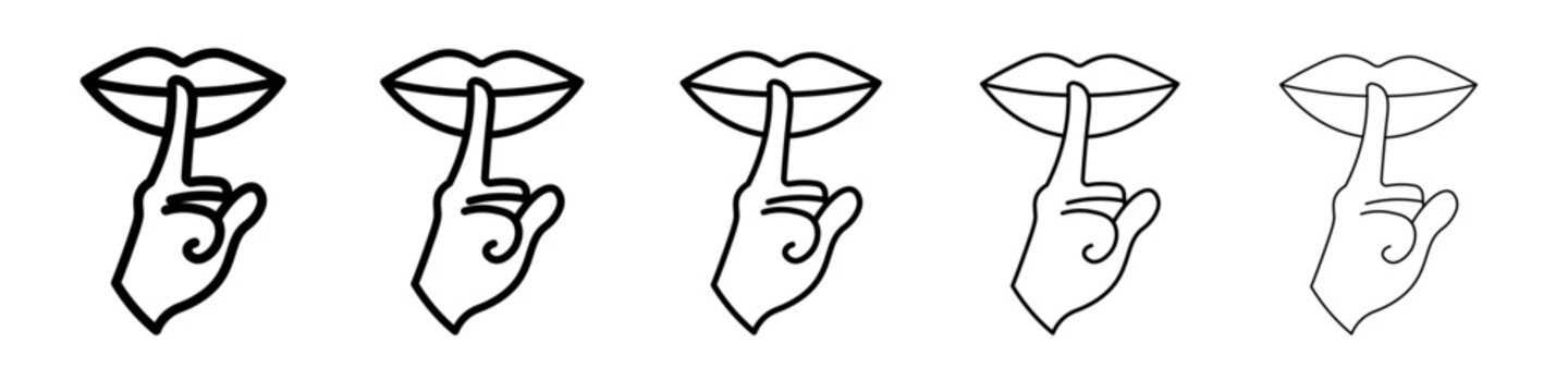 Please do quite pssst icon thin outline logo mark set