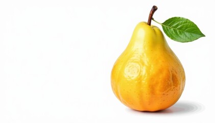 Juicy yellow-orange pear, single leaf, watercolor style , healthy, isolated, bright