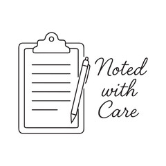 Noted with Care: Clipboard with Paper and Pen Outline Vector SVG Illustration for Organized Documentation and Attentive Record-Keeping.