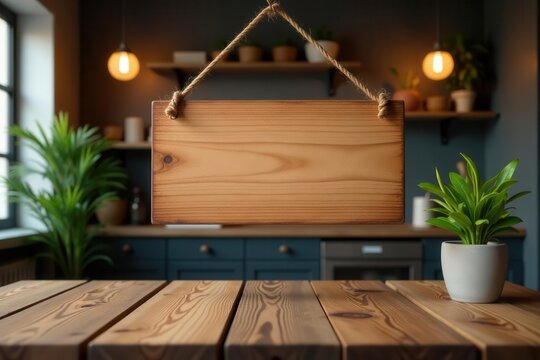 Solid wood table, handcrafted wooden sign hanging, pine, maple