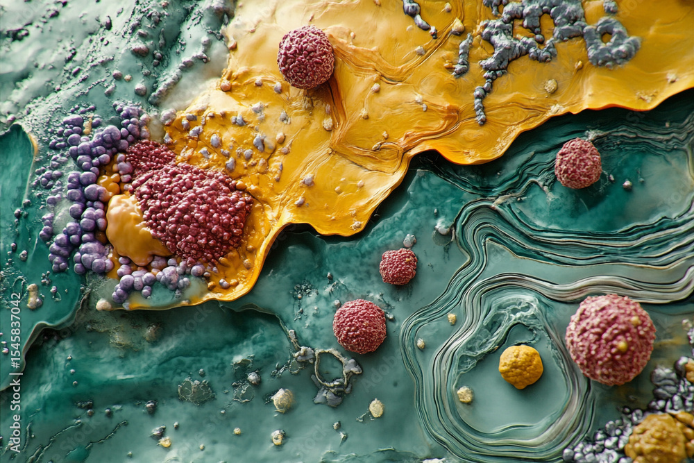 Aufkleber abstract colorful textured surface with spherical elements diverse shapes and colors