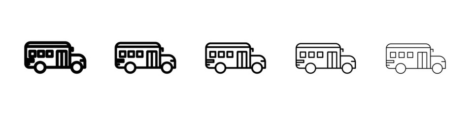 School Bus icon thin outline logo mark set