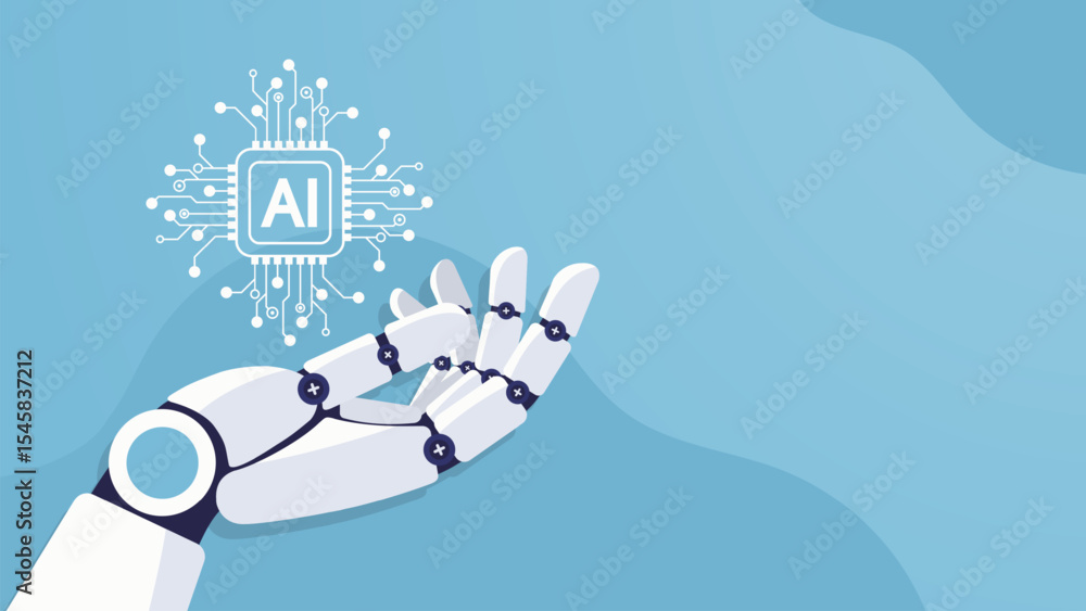 Aufkleber robotic hand holding an ai chipset. future cybernetic artificial intelligence, innovation and machin