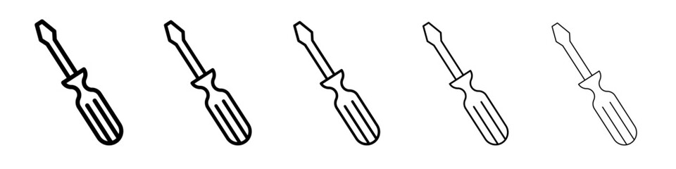 Screwdriver icon thin outline logo mark set