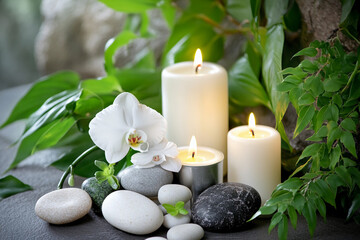 Spa retreat with candles and soothing decor for relaxation Generative AI
