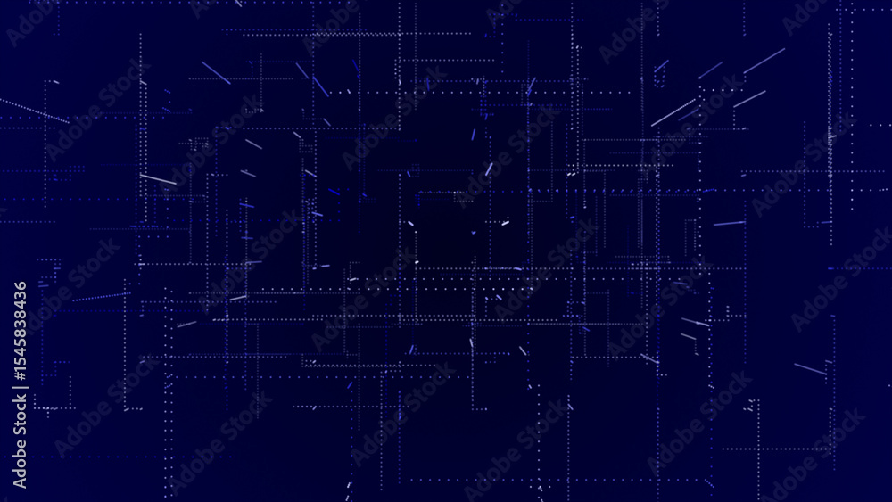Poster flying through the 3d big data digital particles in cyber space, blue particles hi-tech technologica