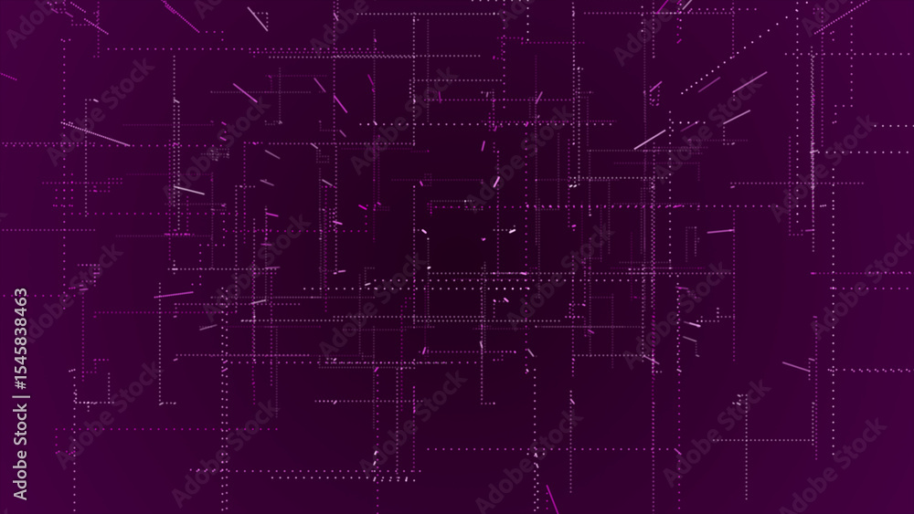 Poster flying through the 3d big data digital particles in cyber space, pink particles hi-tech technologica