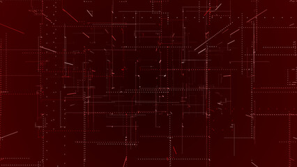 Flying through the 3d big data digital particles in cyber space, Red particles hi-tech technological background