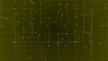 Flying through the 3d big data digital particles in cyber space, Yellow particles hi-tech technological background