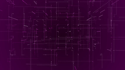 Flying through the 3d big data digital particles in cyber space, Pink particles hi-tech technological background