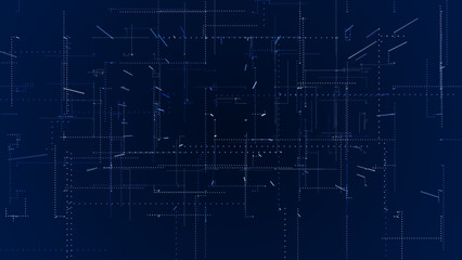 Flying through the 3d big data digital particles in cyber space, Royal blue particles hi-tech technological background