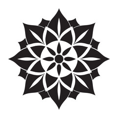 Line Art Mandala with Blooming Petals and Leaves