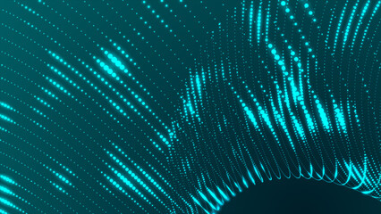 Hi-tech Cyan color glowing digital particles background, cyber technology looped background