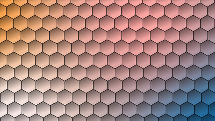 Futuristic colorful surface hexagons tiles. Trendy simple and minimal geometrical loop able hexagon shapes background
