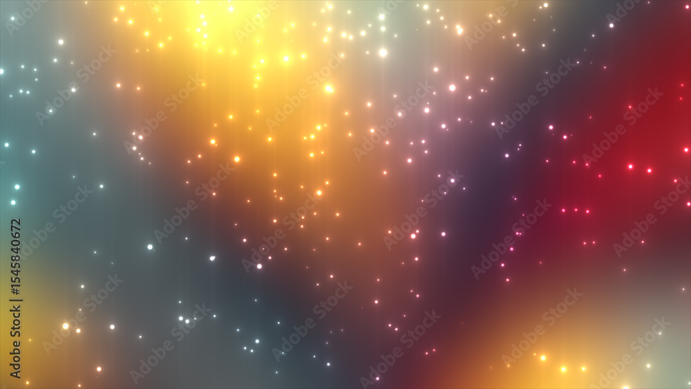Poster colorful glowing bokeh particles gradient abstract background, futuristic falling glitter particles 