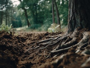 Fototapeta premium A Beautiful Tree with Deep Roots: Symbolizing a Sustainable Future Through Carbon Neutrality and Net Zero Practices
