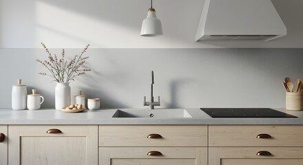 Modern Minimalist Kitchen Design Light Wood Cabinets, Sleek Appliances, and Neutral Color Palette