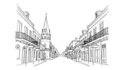 Line Art of Bourbon Street, New Orleans