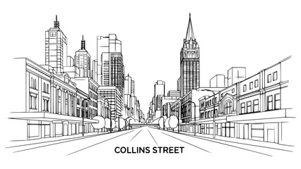 Line Art of Collins Street, Melbourne