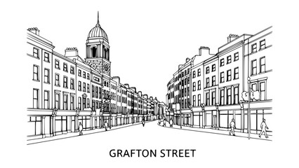 Naklejka premium Line Art of Grafton Street, Dublin