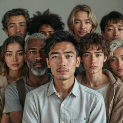 Diverse group of young adults and older person posing together