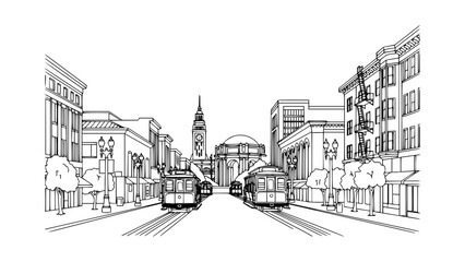 Line Art of Market Street, San Francisco